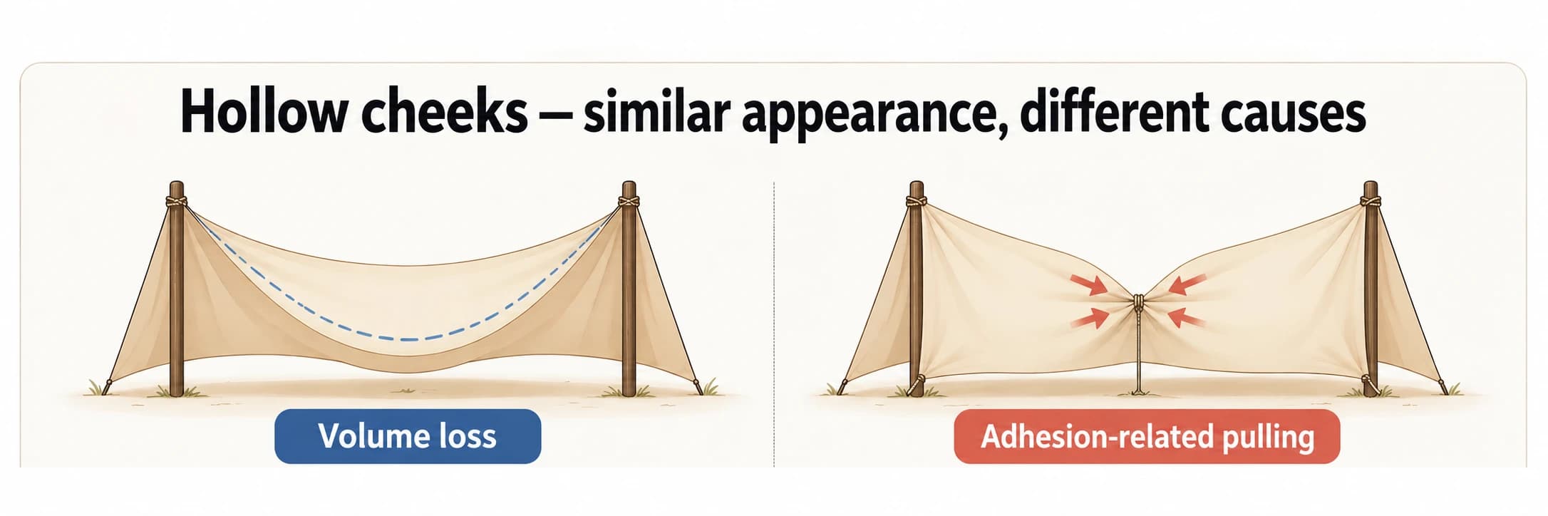 Similar-looking cheek hollows with different underlying causes