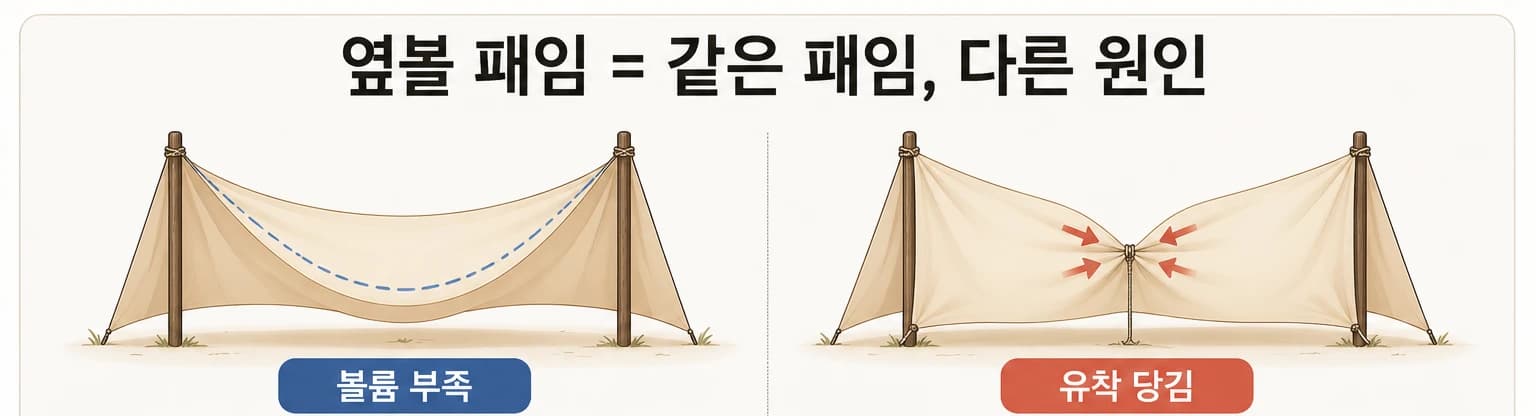 옆볼 꺼짐의 원인을 설명하는 원문 도해