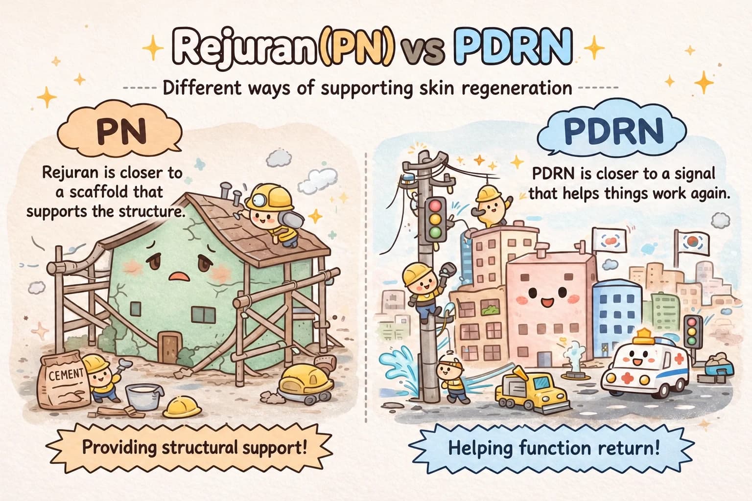 Source illustration comparing PN and PDRN using a house analogy