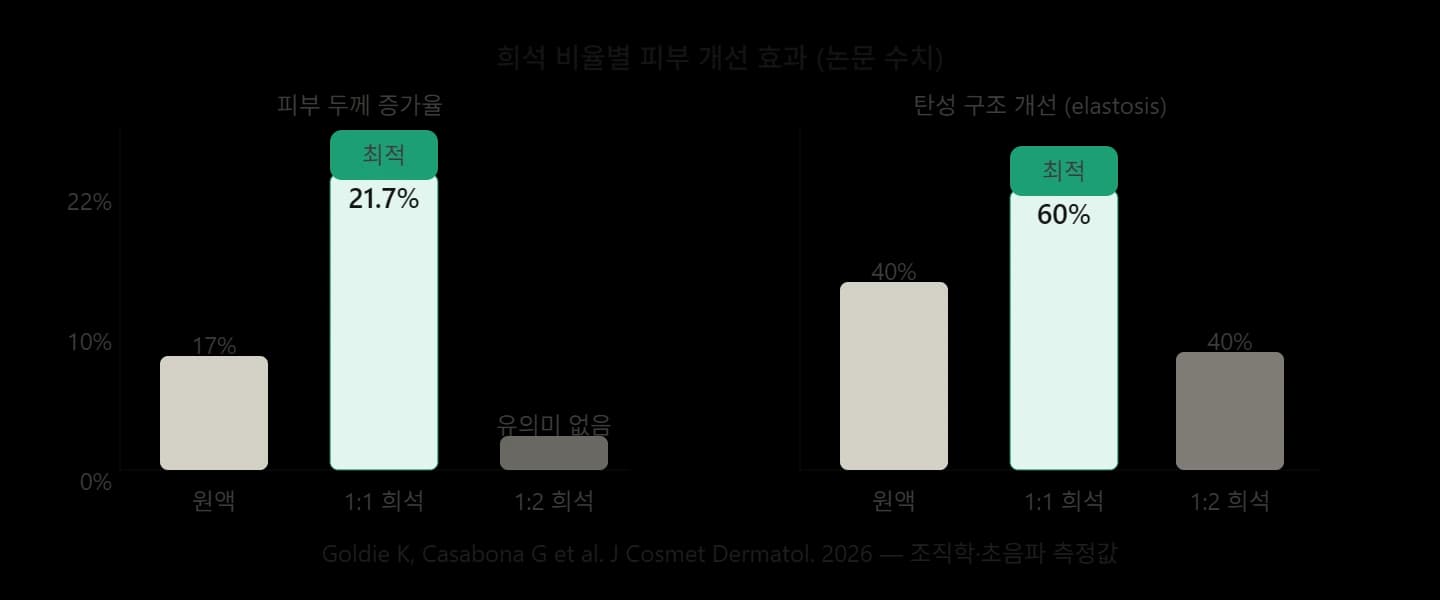 피부 두께 21.7%·탄성 구조 60%를 표시한 원문 비교 도표 — 수치 검수 대기