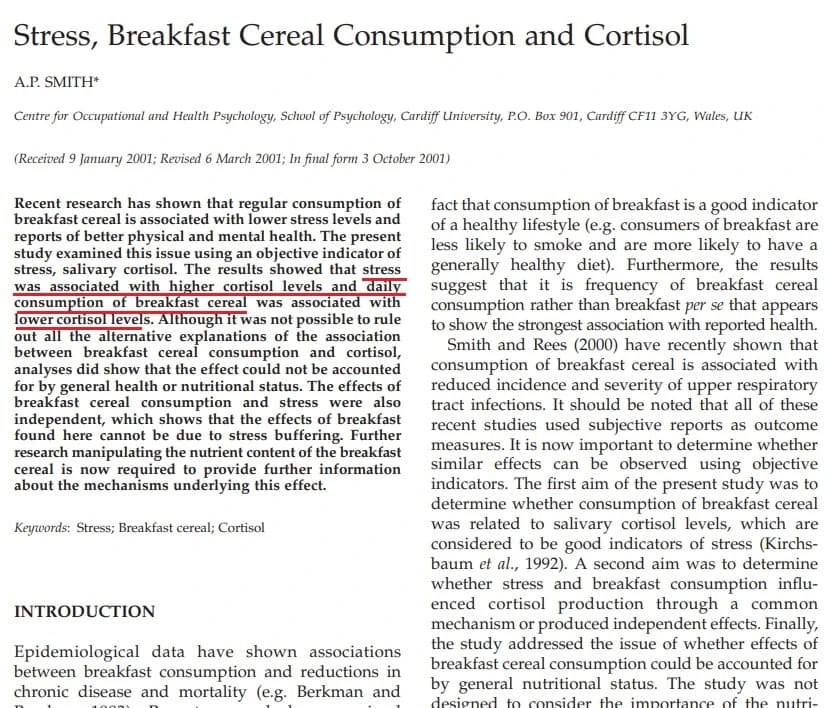 Breakfast-cereal and cortisol study page