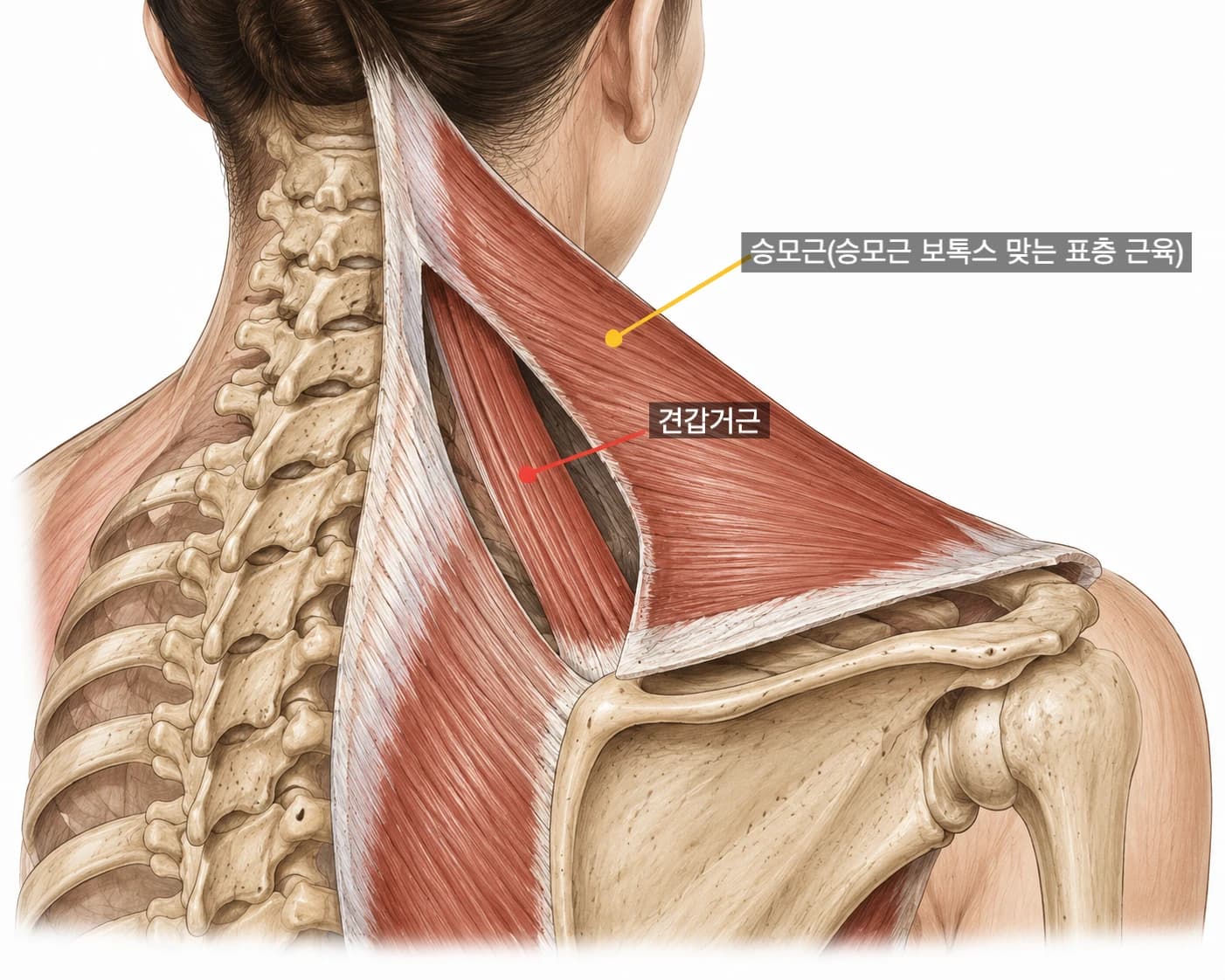 승모근과 주변 구조를 보여주는 원문 해부학 도해