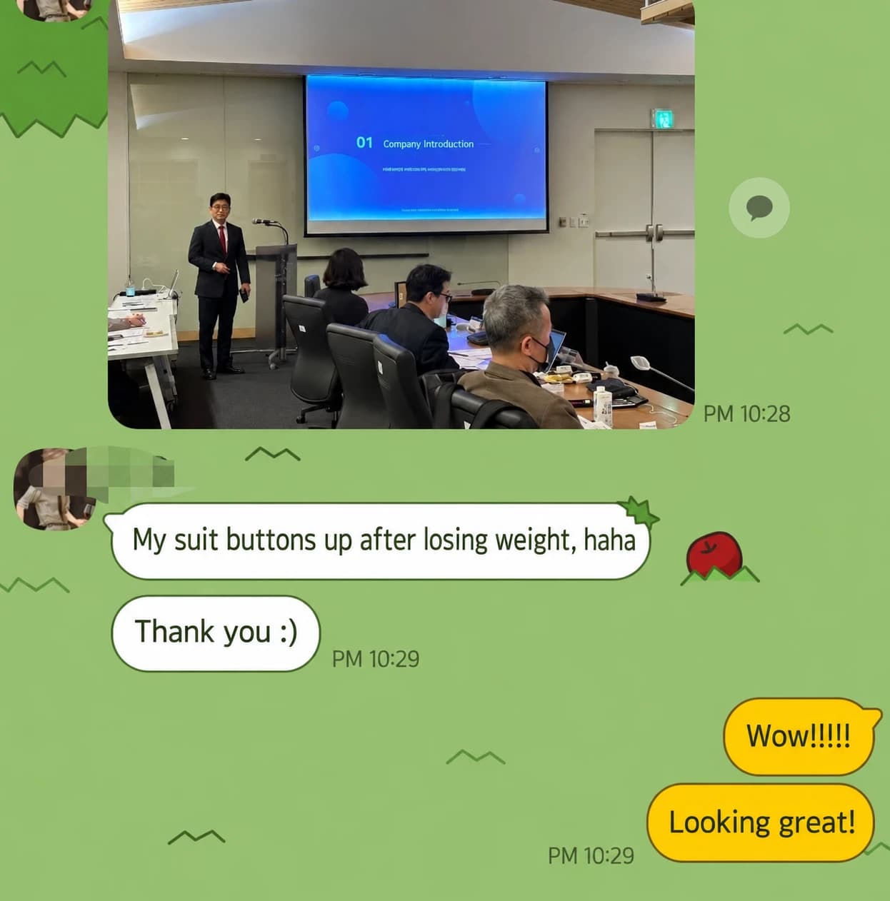 Individual testimonial chat screenshot — small-text reading/localization incomplete — AI-assisted English text adaptation; not an unedited medical original — Source retained; complete image-text localization unverified